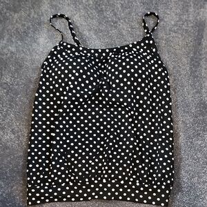 Lands' End Black and White Polka Dot Swim Top With Built-in Bra